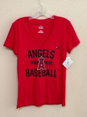 Majestic Red Angels Baseball V-Neck Tee